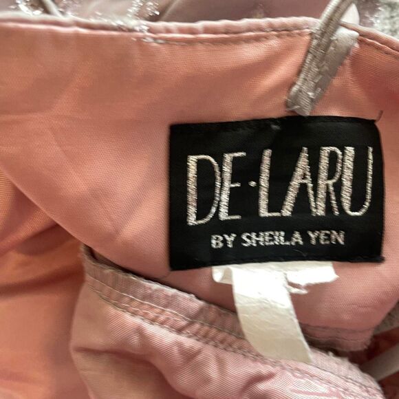 Vintage Y2K Pink and Grey Velvet Applique Formal Dress Pastel Prom Fairy Pixie - Picture 8 of 8